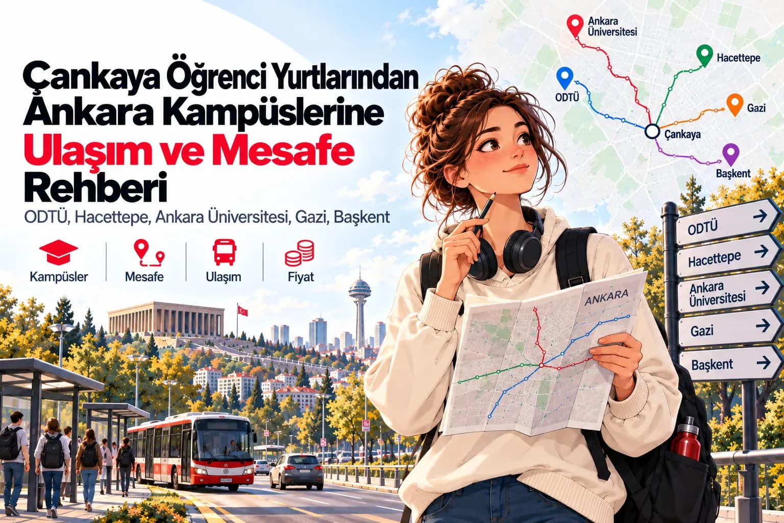 Çankaya öğrenci yurtlarından Ankara kampüslerine ulaşım ve mesafe rehberi