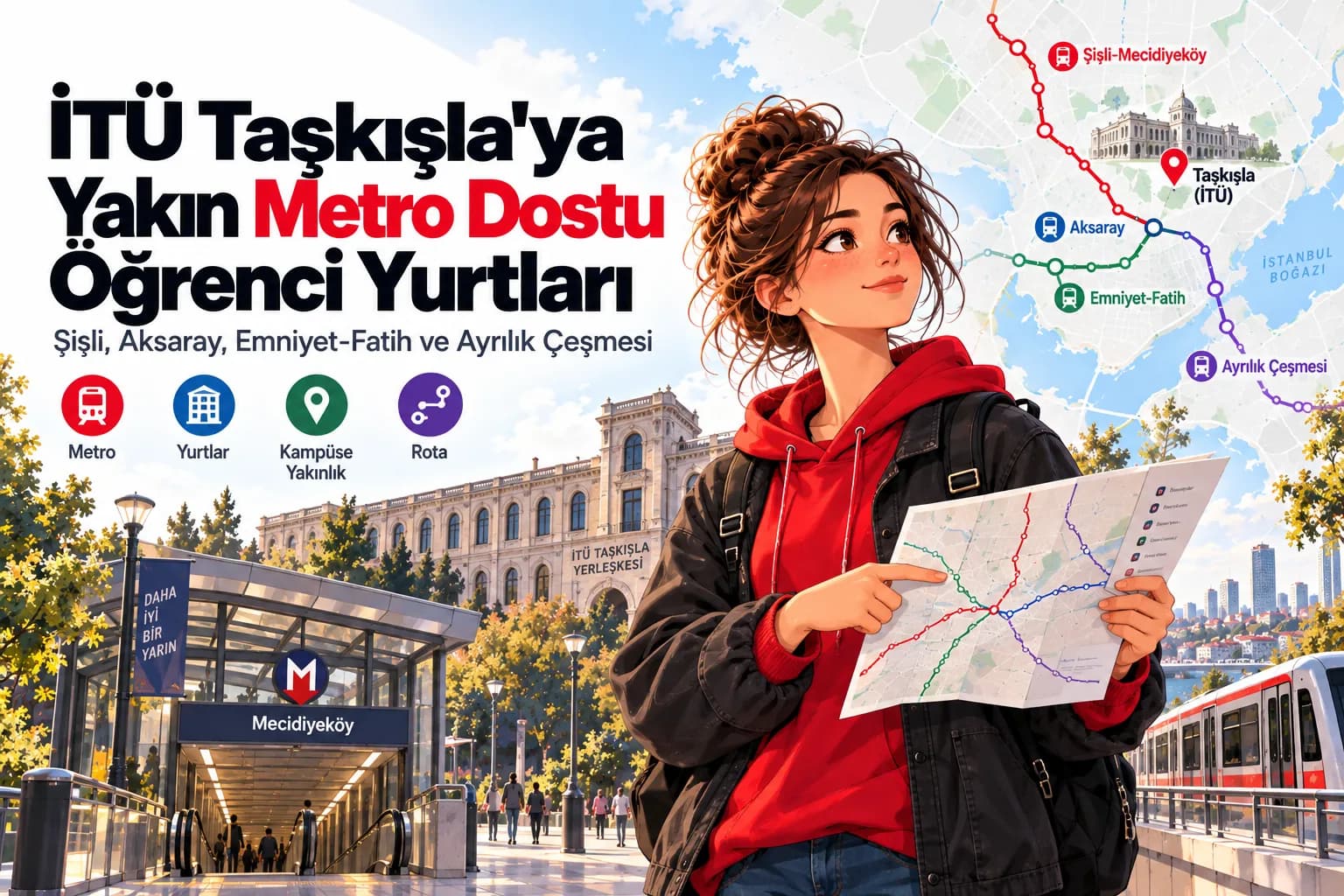İTÜ Taşkışla Yerleşkesi yakınında metro erişimli öğrenci yurtları